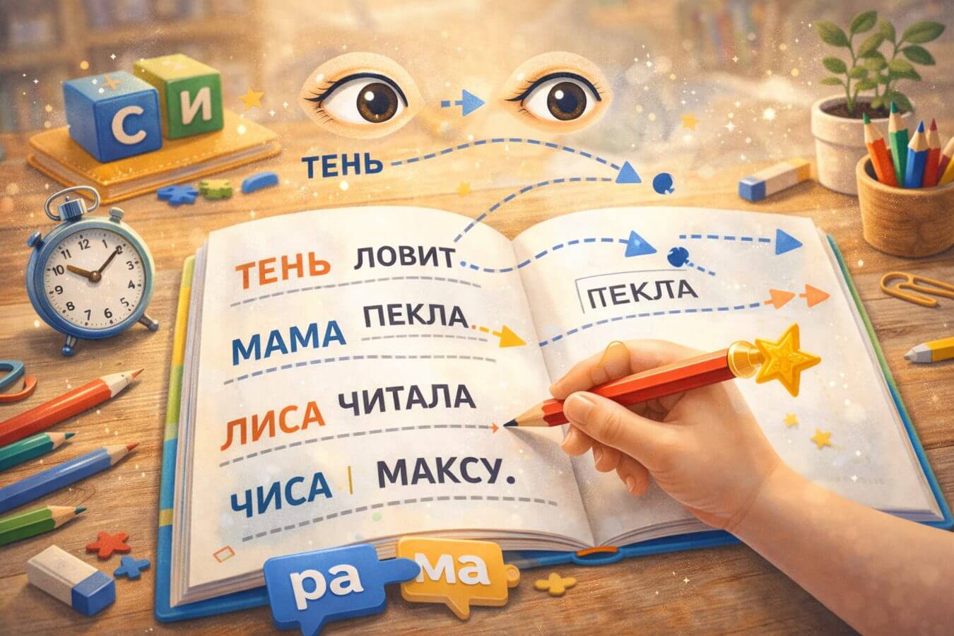 Упражнение: указка помогает держать строку и темп